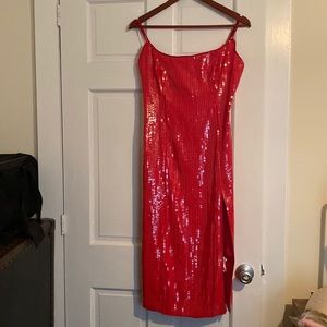 Bardot dress red sequin Beckett sleeveless